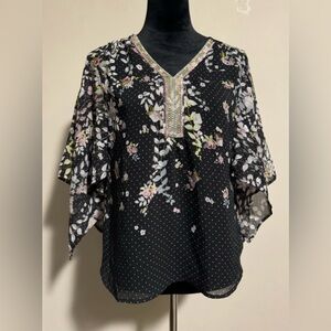 NWOT Zac & Rachel Petite Floral lightweight sheer black polka dot kimono size PS